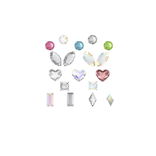 Authentic Swarovski tooth gem shapes — heart, diamond, butterfly in crystal AB pack