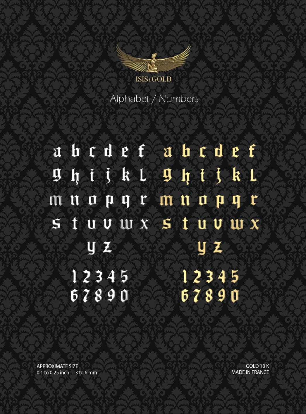 ALPHABET/NUMBERS COLLECTION TOOTH GEMS : YELLOW & WHITE GOLD