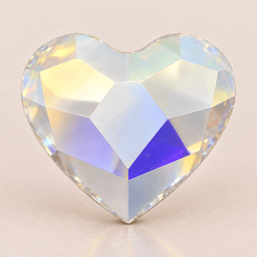 Swarovski Corazón Crystal AB tooth gems — vista muy ampliada