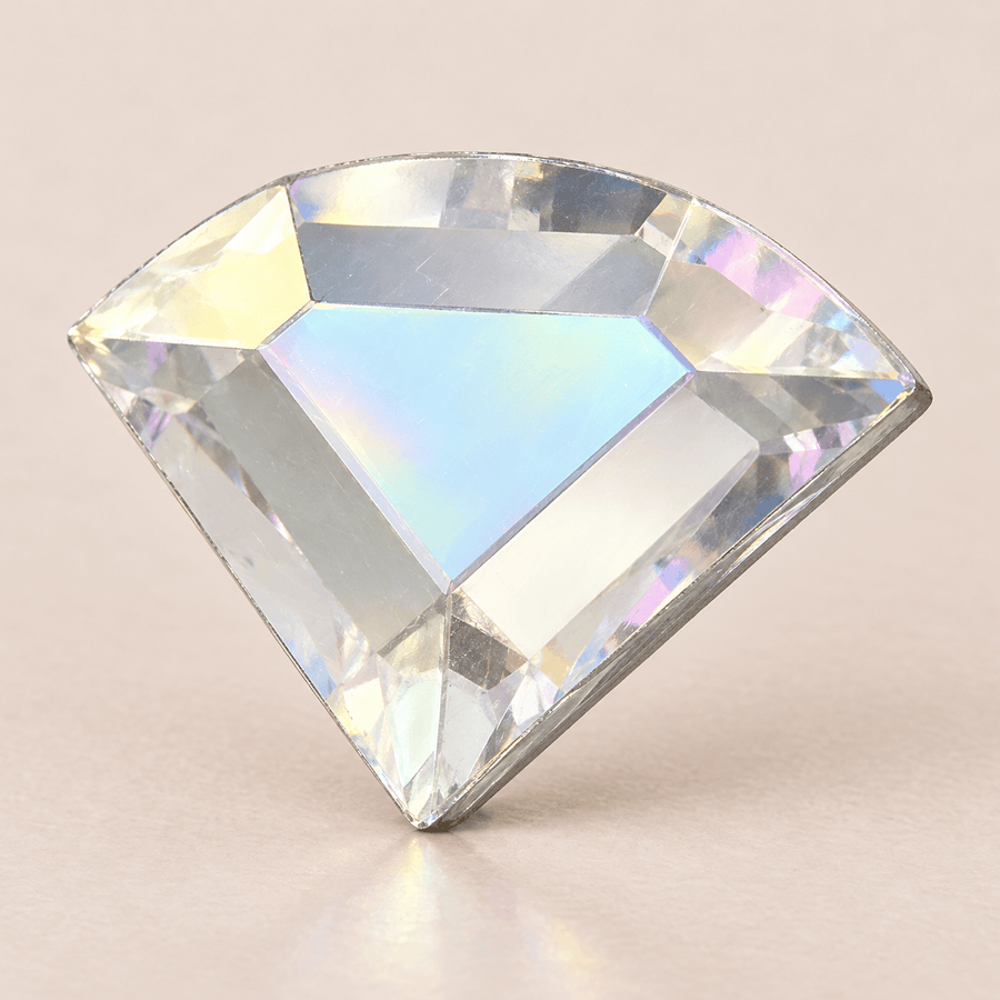 Swarovski Connector Diamond Crystal AB Tooth gems — shown greatly enlarged