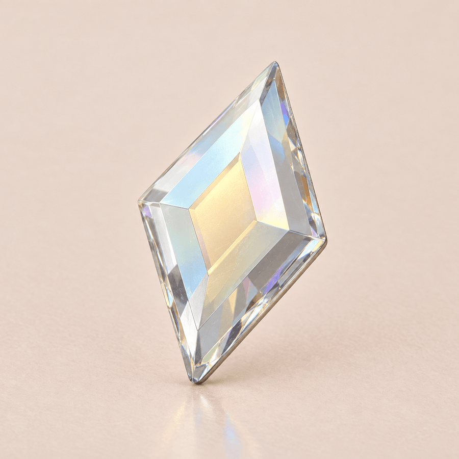 Swarovski Diamond Shape Crystal AB Tooth gems — shown greatly enlarged