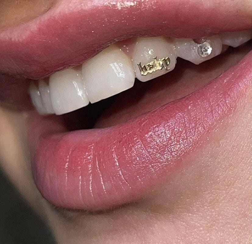 crystals swarovski Tooth gems, gold baby word teeth jewelry