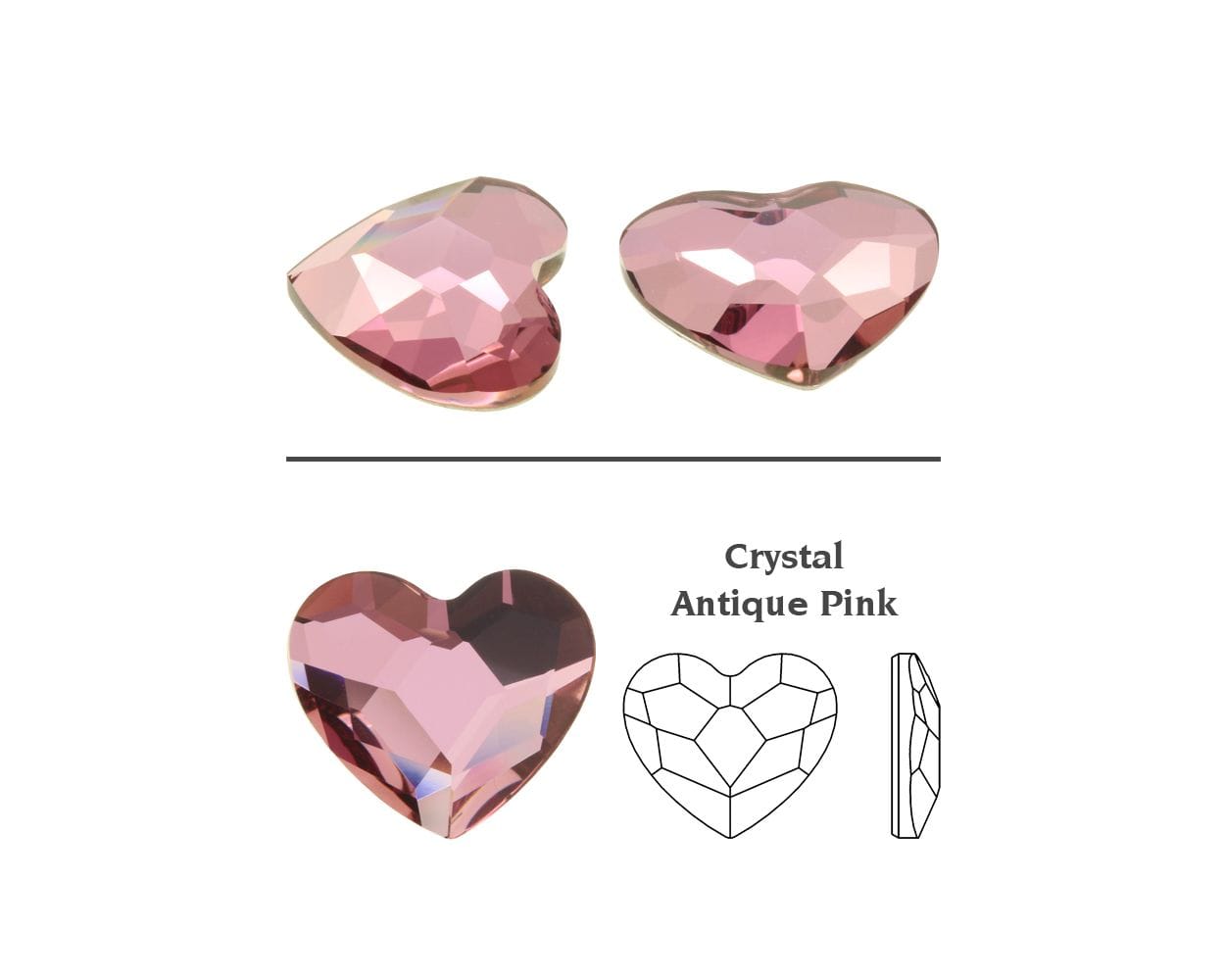Swarovski  Heart Crystal antique pink tooth gems