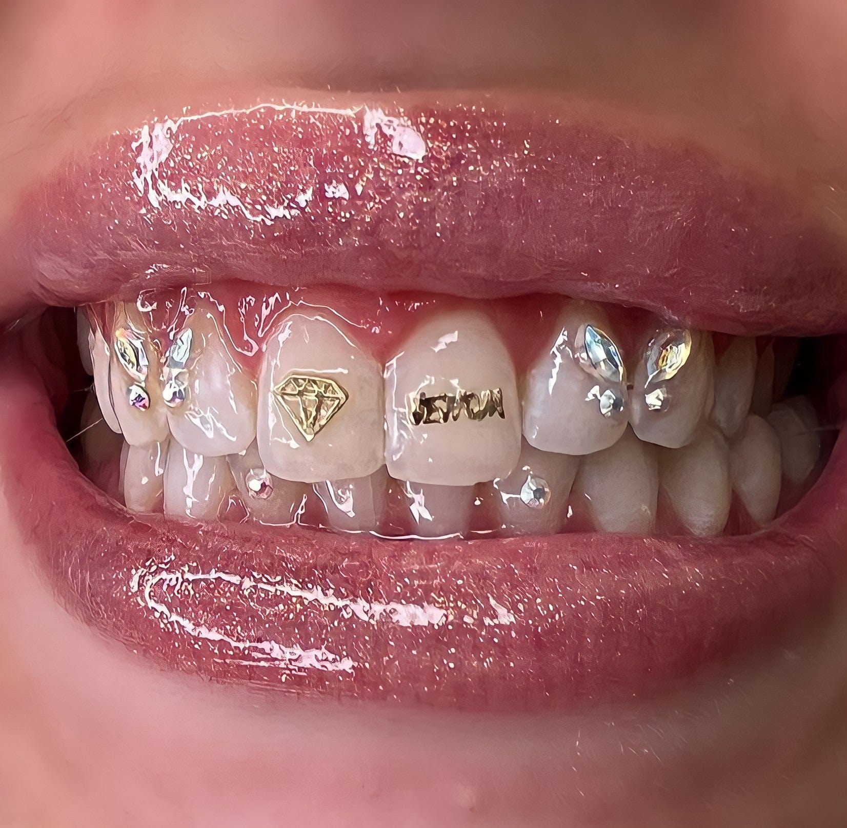 crystals swarovski butterfly Tooth gems, gold diamond teeth jewelry and gold venom word teeth jewelry