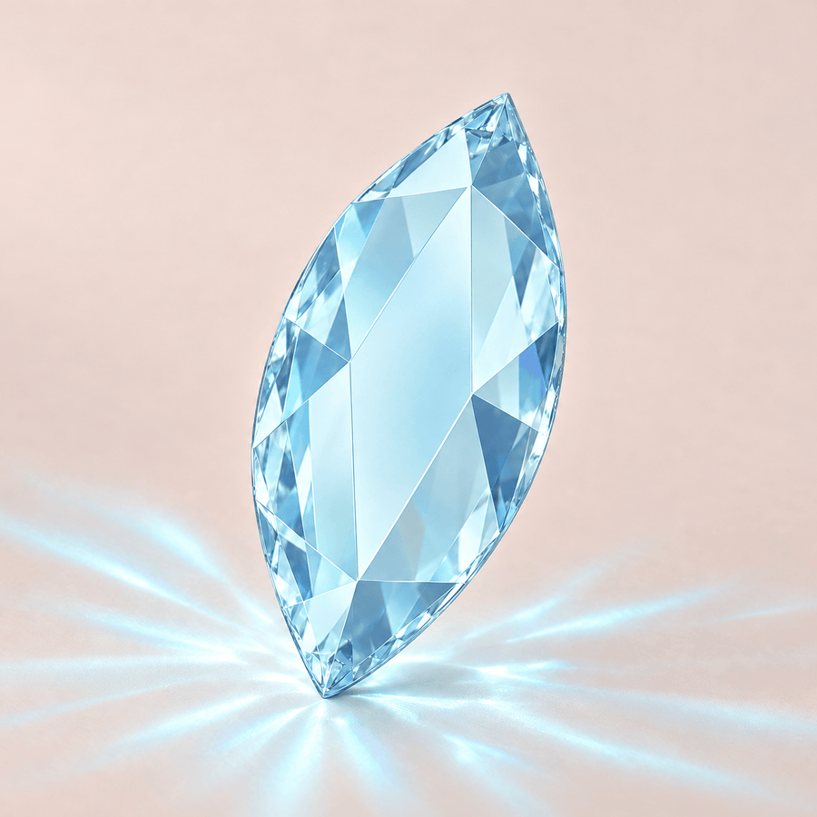 Swarovski Marquise Aquamarine Tooth gems — shown greatly enlarged