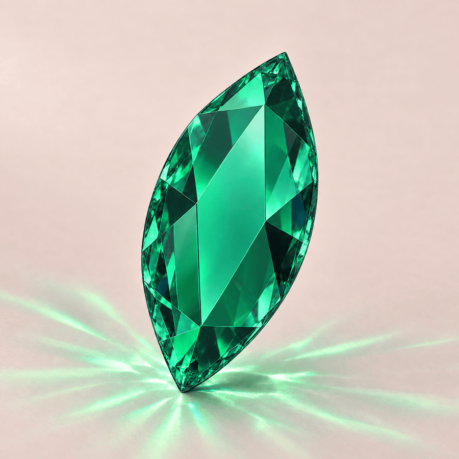 Swarovski Marquise Emerald Tooth gems — shown greatly enlarged