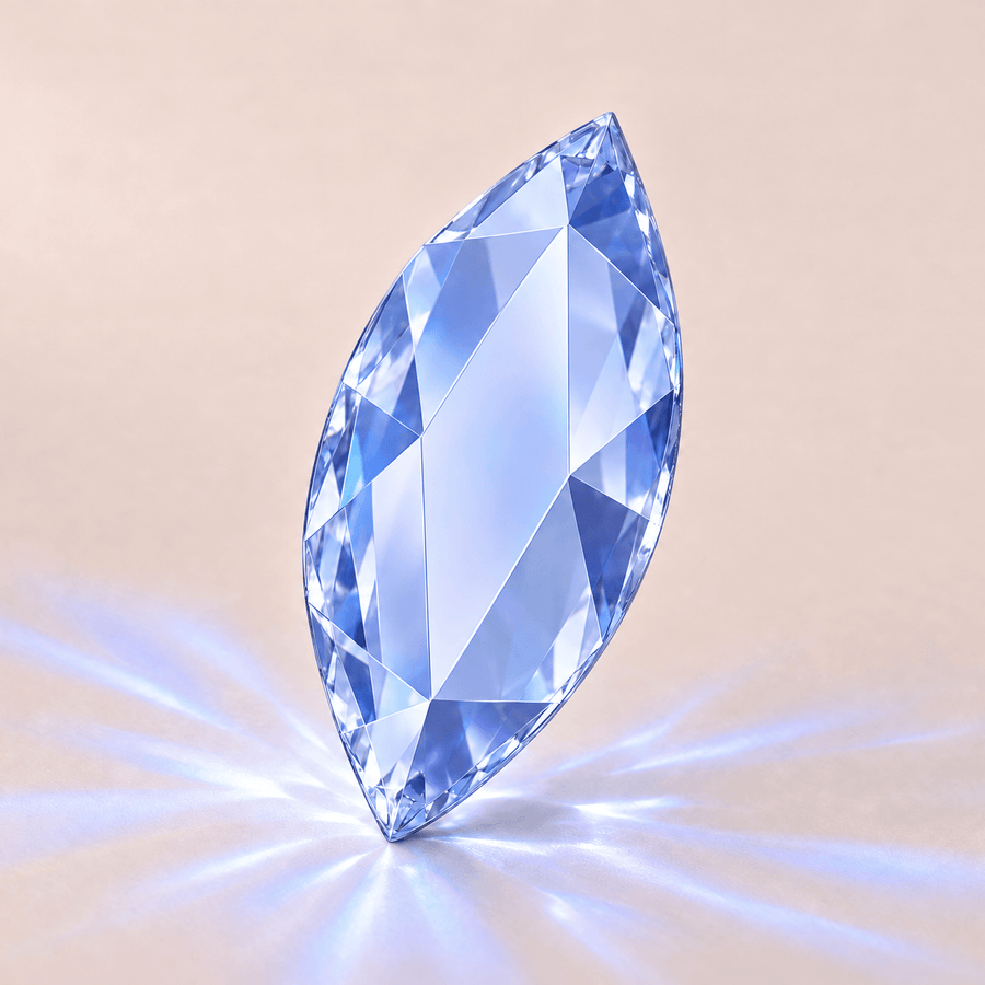 Swarovski Marquise Sapphire Tooth gems — shown greatly enlarged