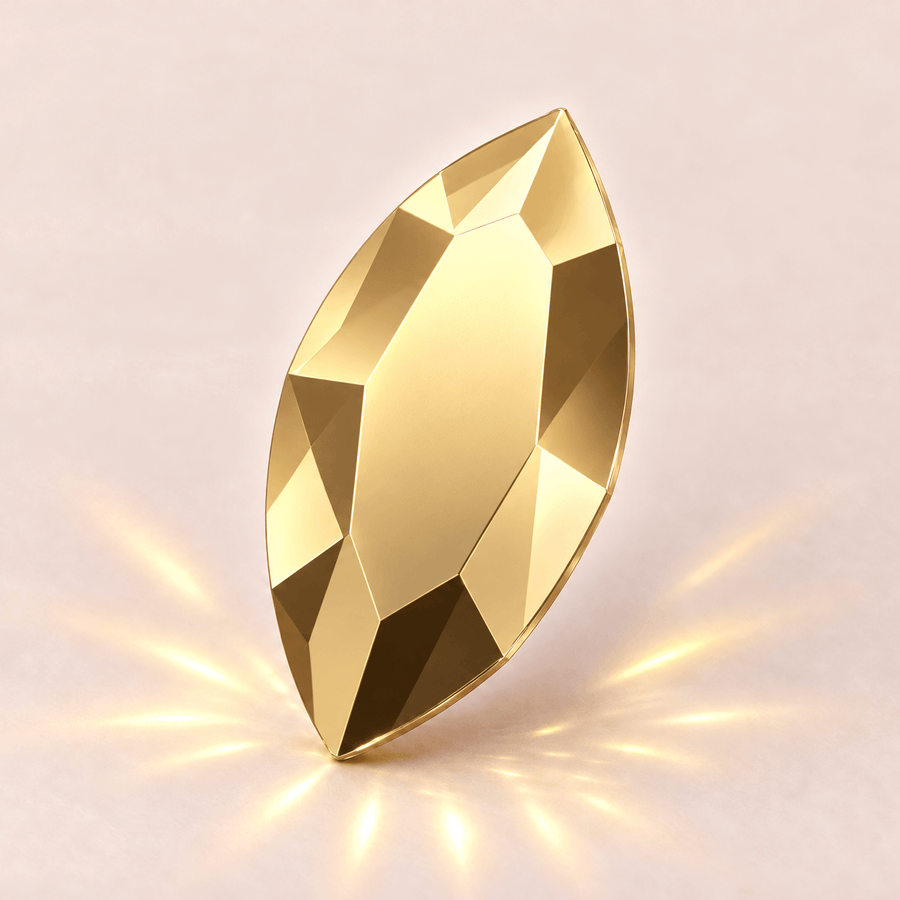 Swarovski Navette Aurum tooth gems — sterk vergroot