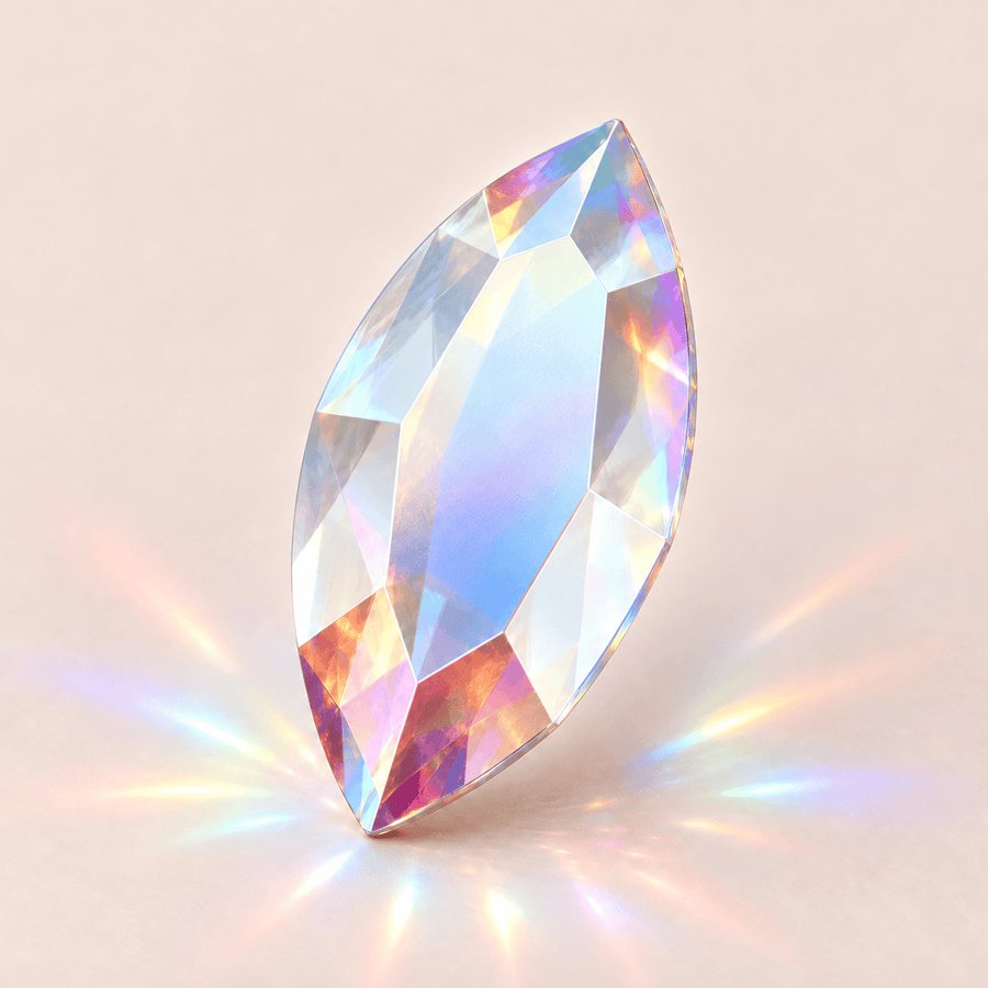 Joya dental Swarovski Navette Crystal AB — vista muy ampliada