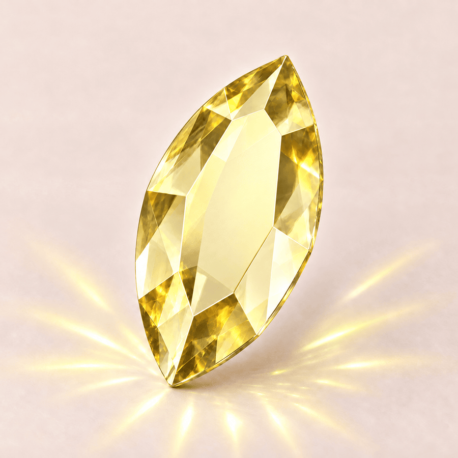 Swarovski Navette ReCreated™ Dark Jonquil Tooth gems — shown greatly enlarged