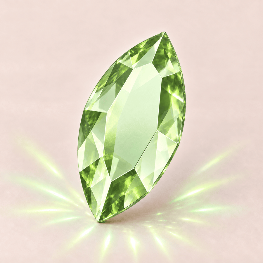 Swarovski Navette ReCreated™ Peridot Tooth gems — shown greatly enlarged