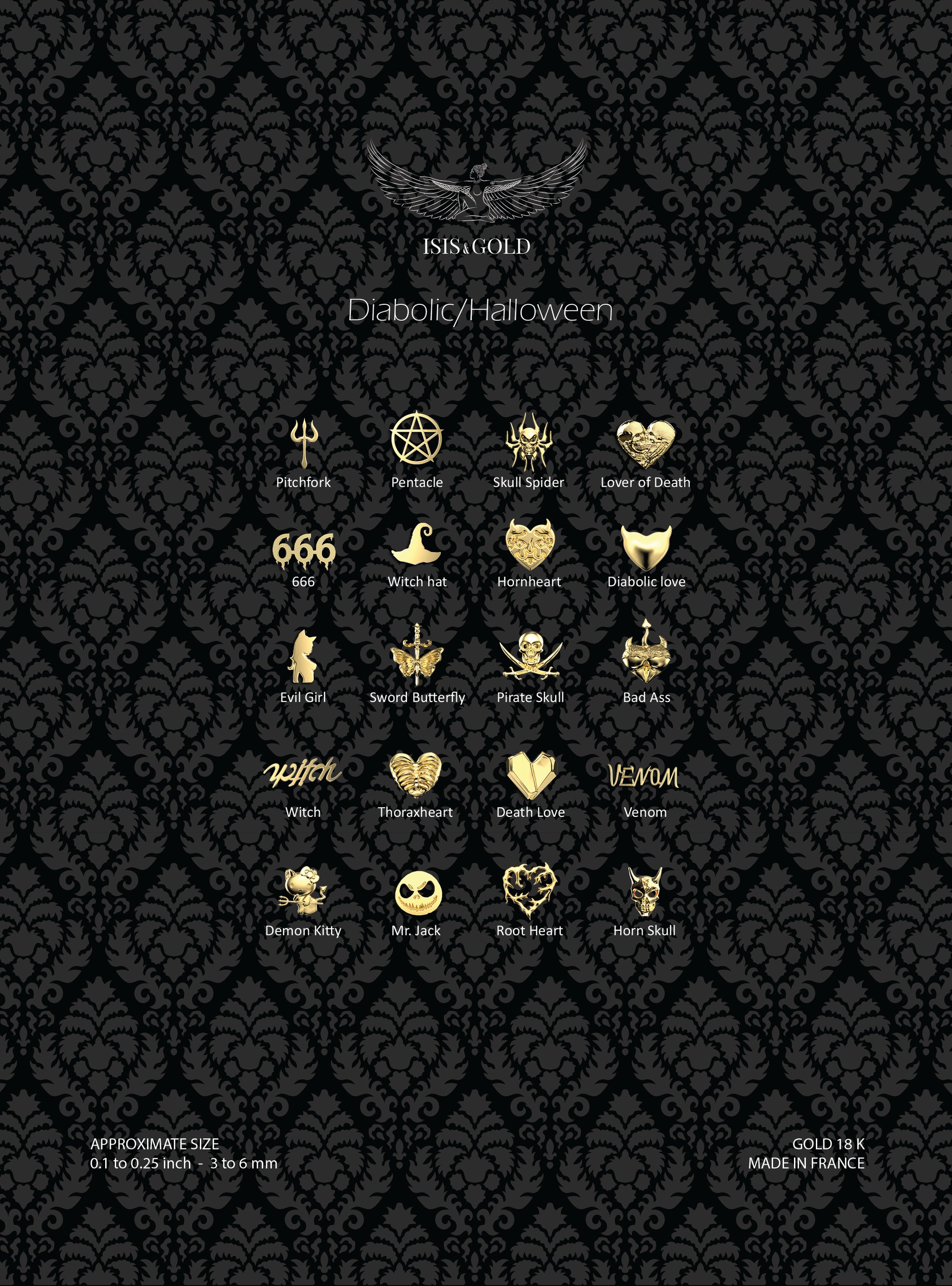 Teeth Jewelry DIABOLIC/HALLOWEEN COLLECTION TOOTH GEMS : YELLOW GOLD